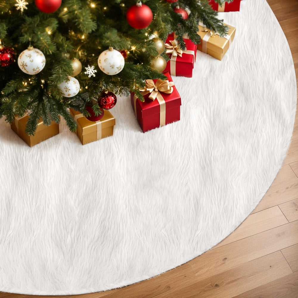 Jingle Jollys Christmas Tree Skirt 90cm Plush Xmas Fluffy Ornaments Decor White - Homecoze
