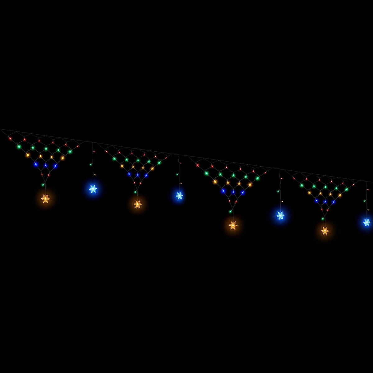 4m Solar Snowflake Net Christmas Lights 100 LED - Multicolour