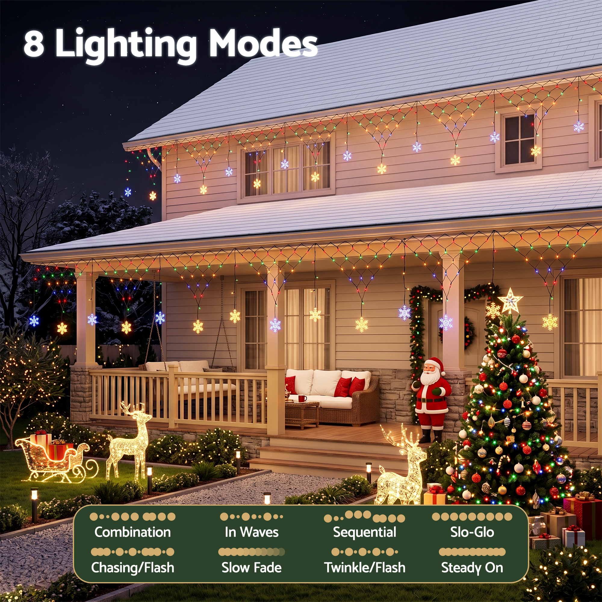 4m Solar Snowflake Net Christmas Lights 100 LED - Multicolour