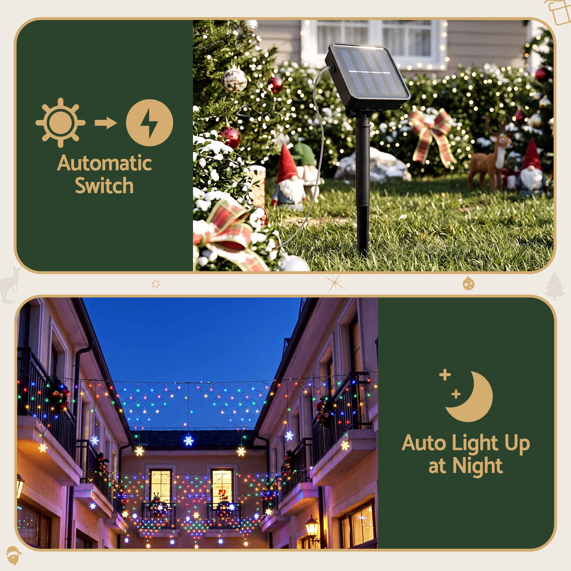 4m Solar Snowflake Net Christmas Lights 100 LED - Multicolour