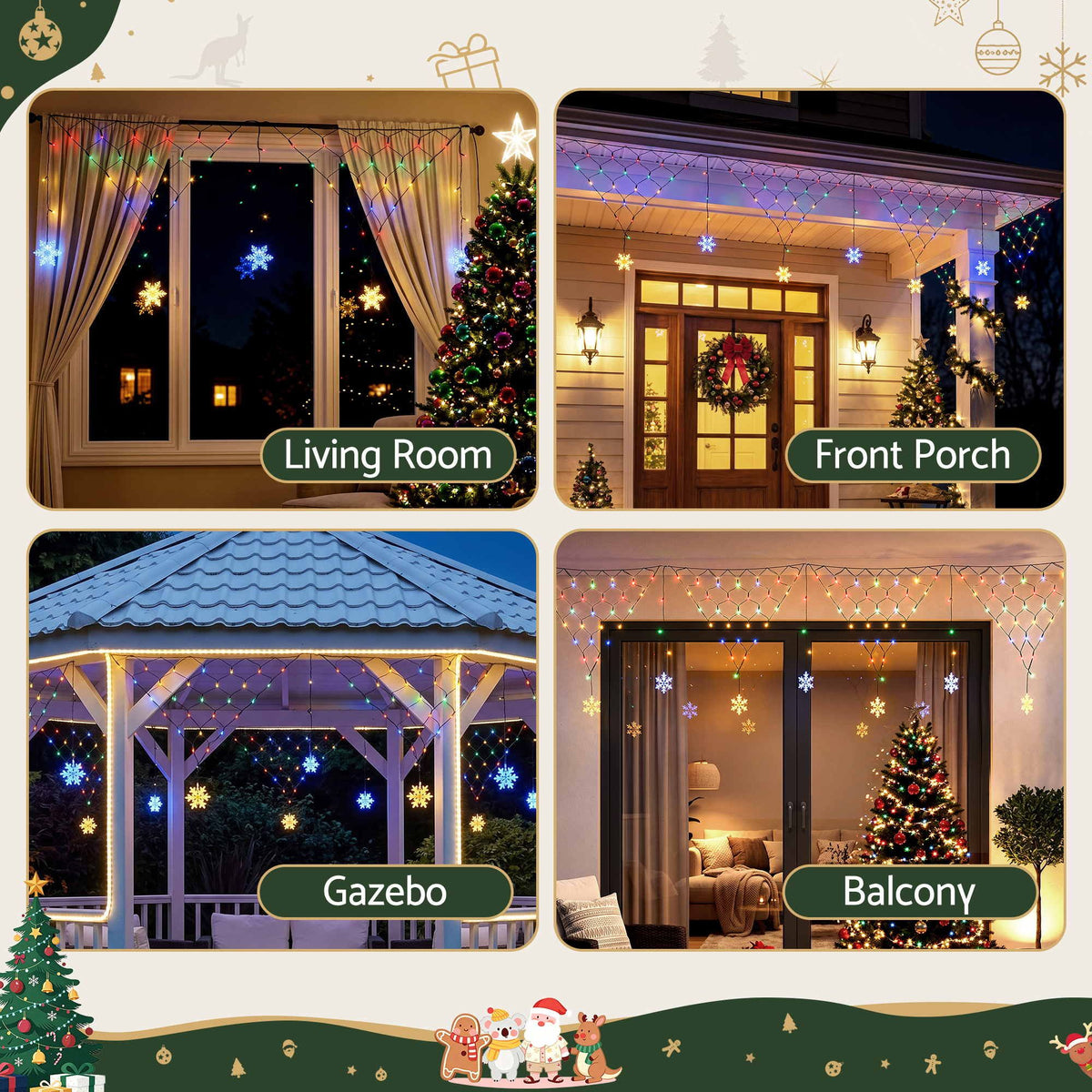 4m Solar Snowflake Net Christmas Lights 100 LED - Multicolour