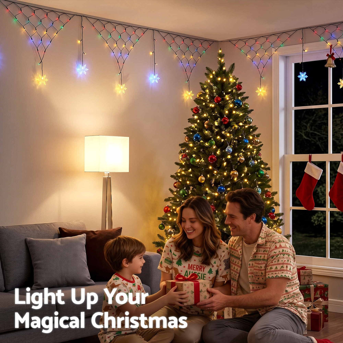 4m Solar Snowflake Net Christmas Lights 100 LED - Multicolour
