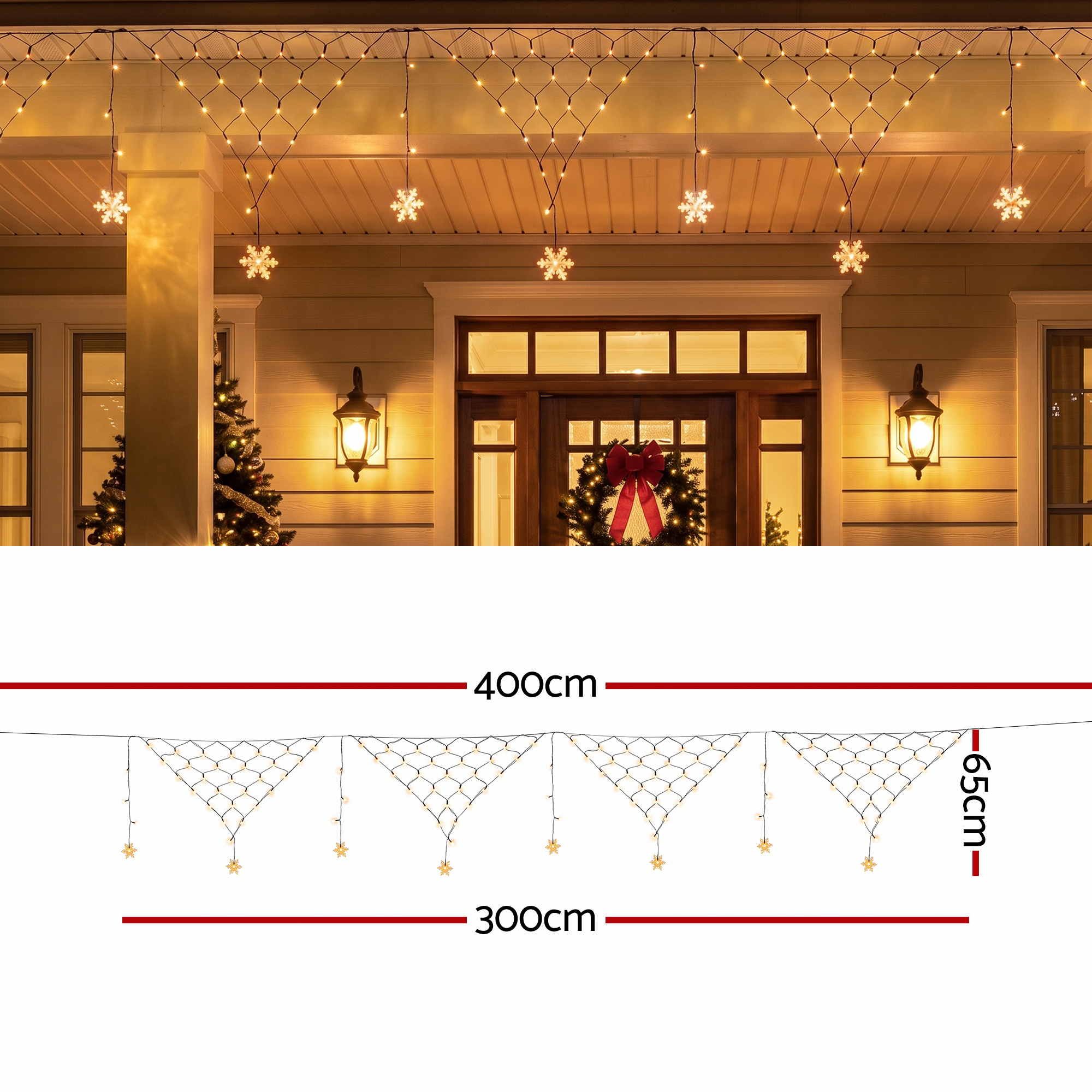 4m Solar Snowflake Net Christmas Lights 100 LED - Warm White