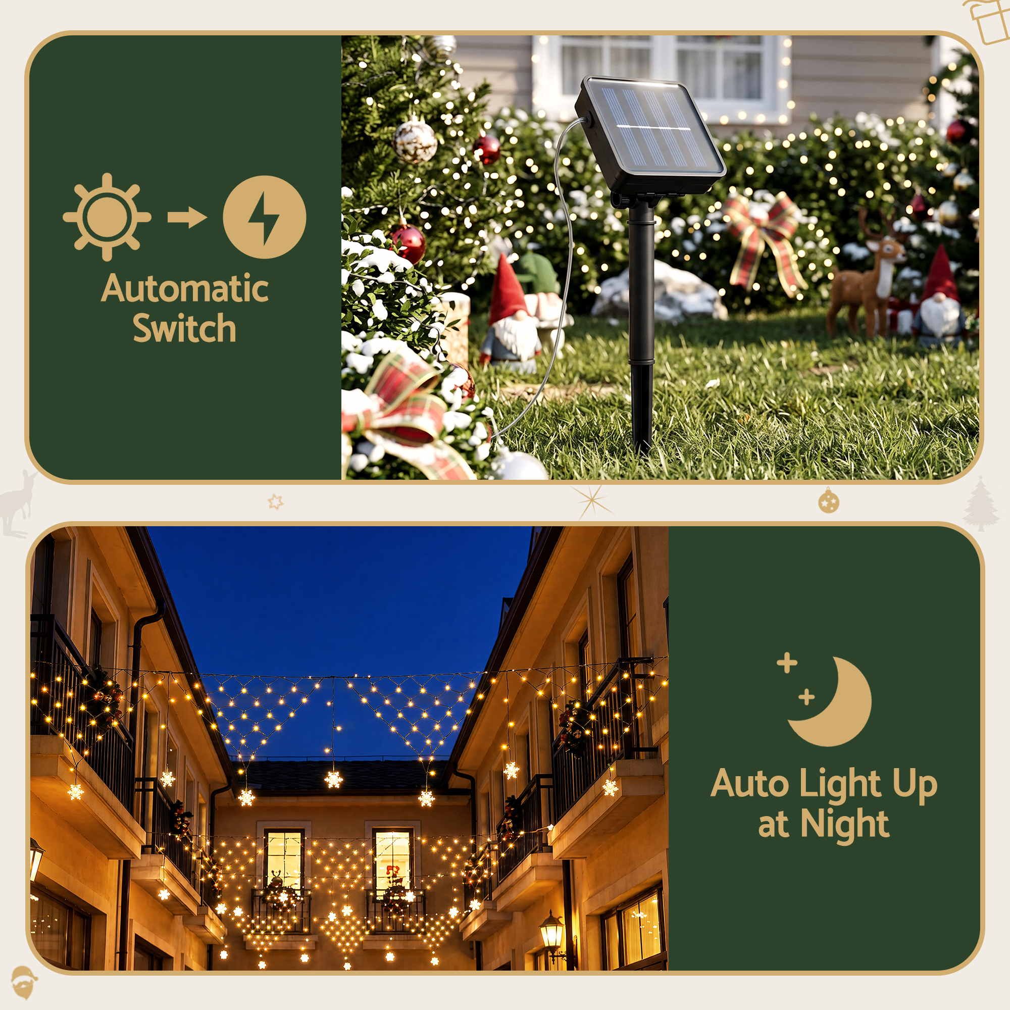 4m Solar Snowflake Net Christmas Lights 100 LED - Warm White