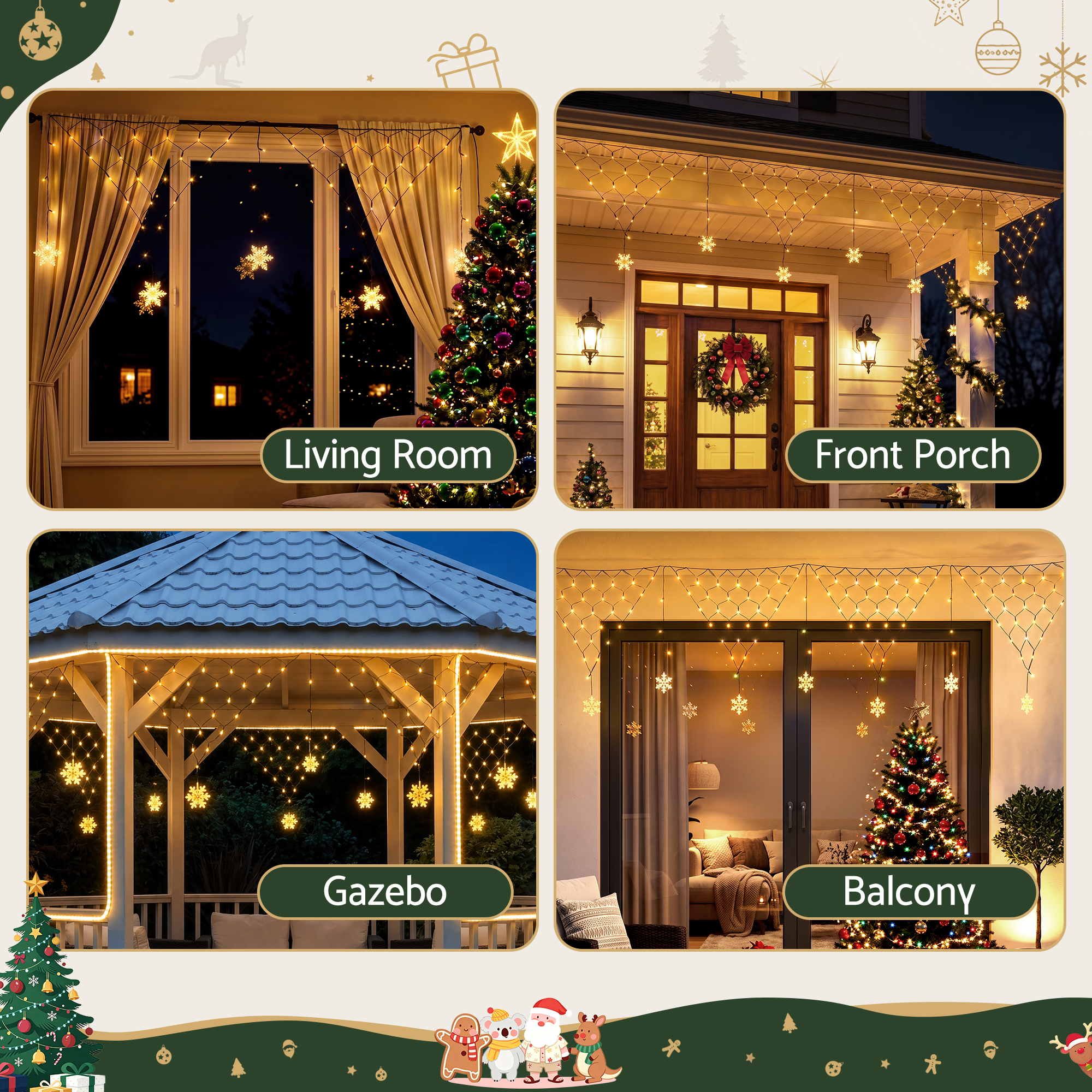 4m Solar Snowflake Net Christmas Lights 100 LED - Warm White