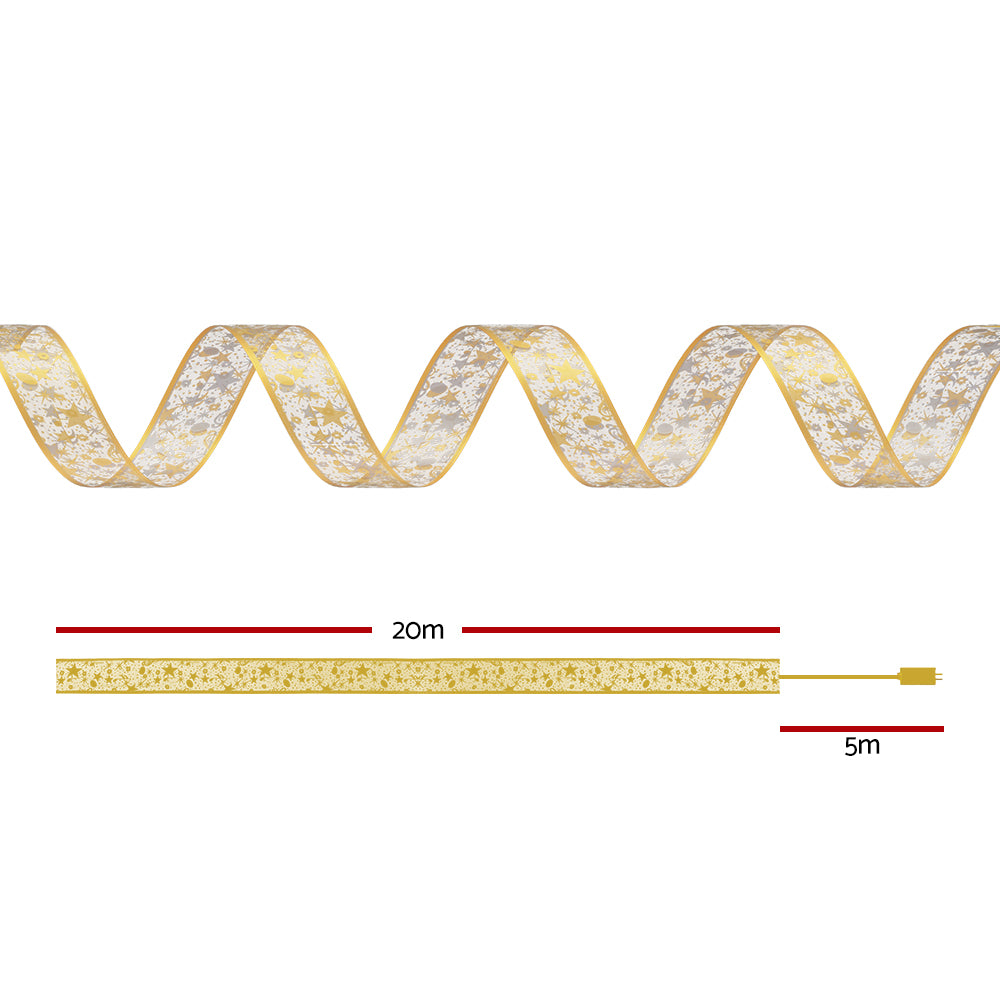 Jingle Jollys 20M Christmas Lights Fairy Ribbon Light 200 LED Xmas Decor Golden - Homecoze