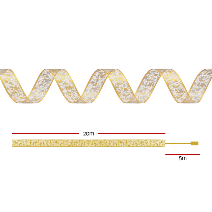 Jingle Jollys 20M Christmas Lights Fairy Ribbon Light 200 LED Xmas Decor Golden - Homecoze