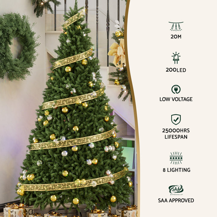 Jingle Jollys 20M Christmas Lights Fairy Ribbon Light 200 LED Xmas Decor Golden - Homecoze