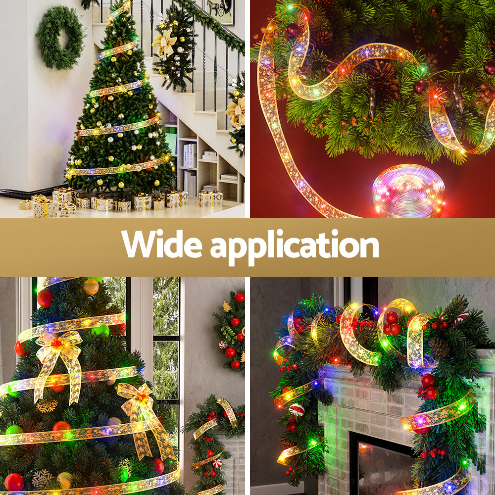 Jingle Jollys 20M Christmas Lights Fairy Ribbon Light 200 LED Xmas Decor Golden - Homecoze