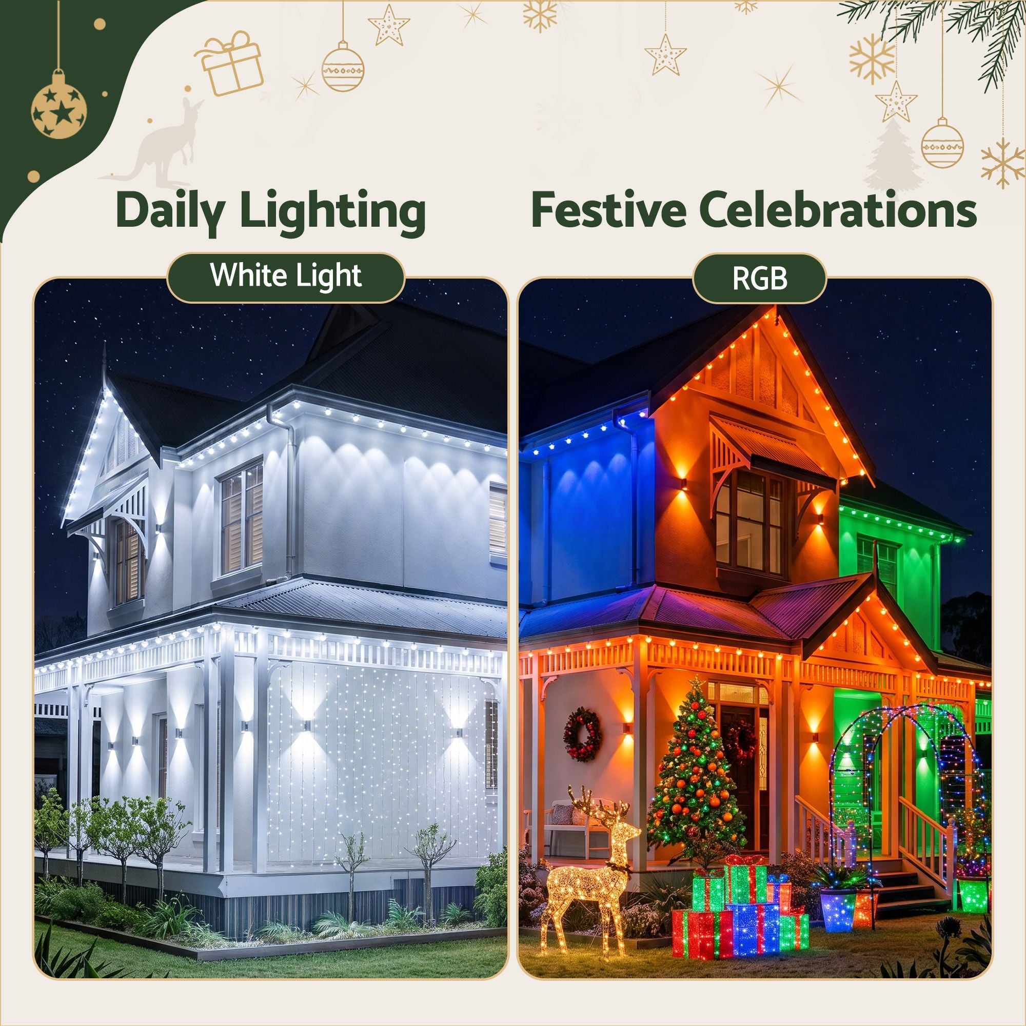 15m Eaves Christmas Lights 36 RGB LED - Multicolour