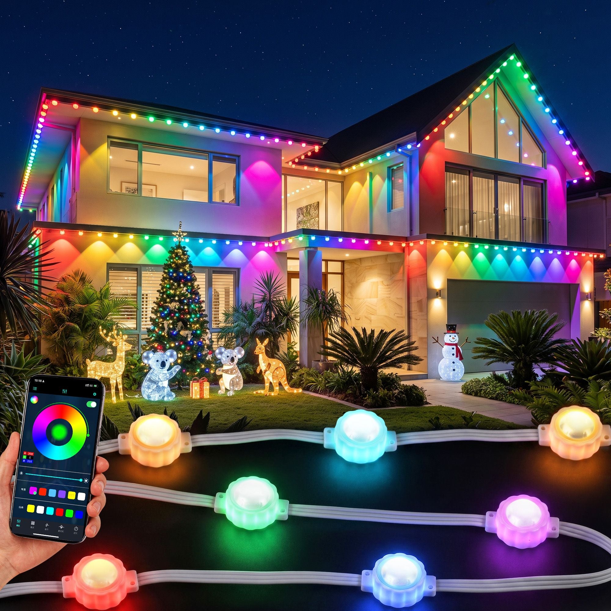 30m Eaves Christmas Lights 72 RGB LED - Multicolour