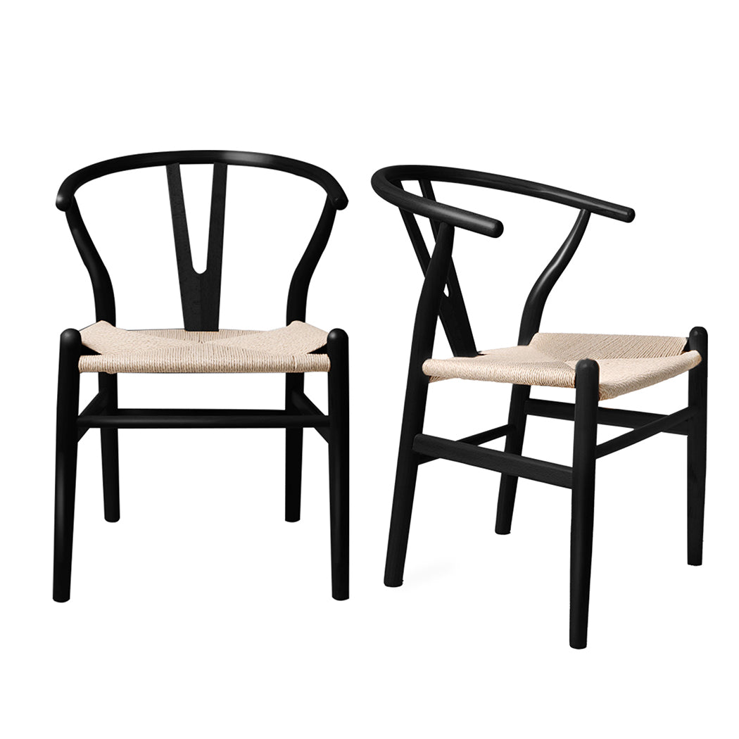 Levede 2x Dining Chairs Wooden Hans Black-1836526711542517760