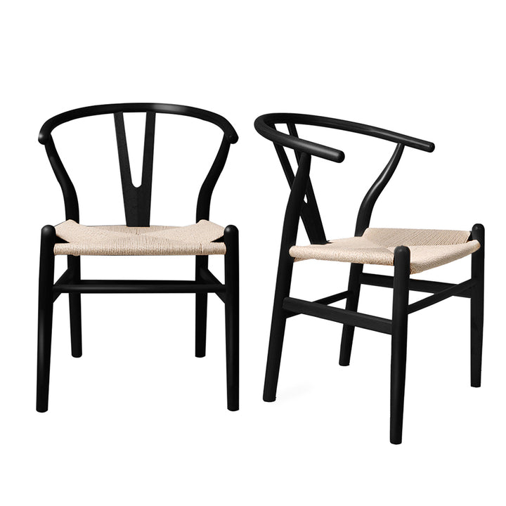 Levede 2x Dining Chairs Wooden Hans Black-1836526711542517760