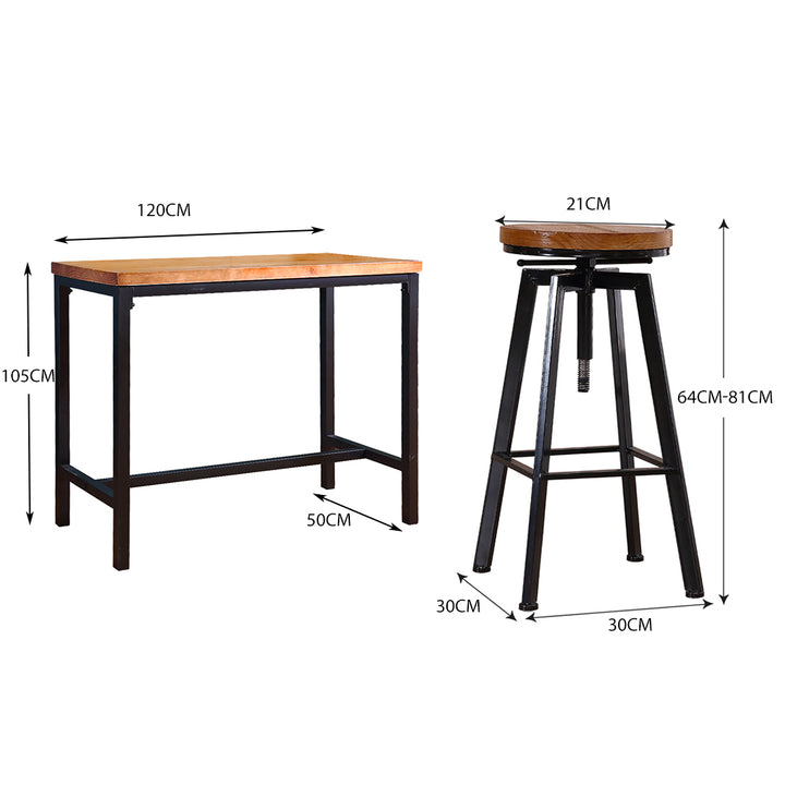 Levede 3pcs Bar Table Barstools Industrial-1836526747789692930