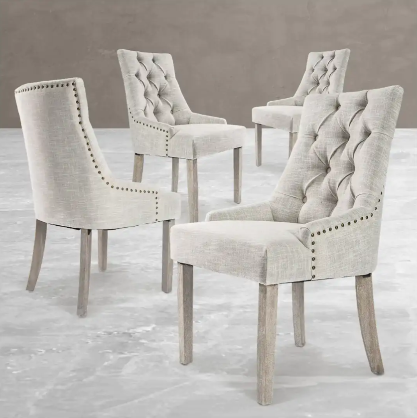 Set of 4 French Provincial Dining Chair Amour Oak Leg - Cream Homecoze