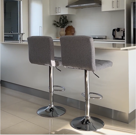 Load video: Layla (Set of 4) Linen-Look Bar Stools - Grey