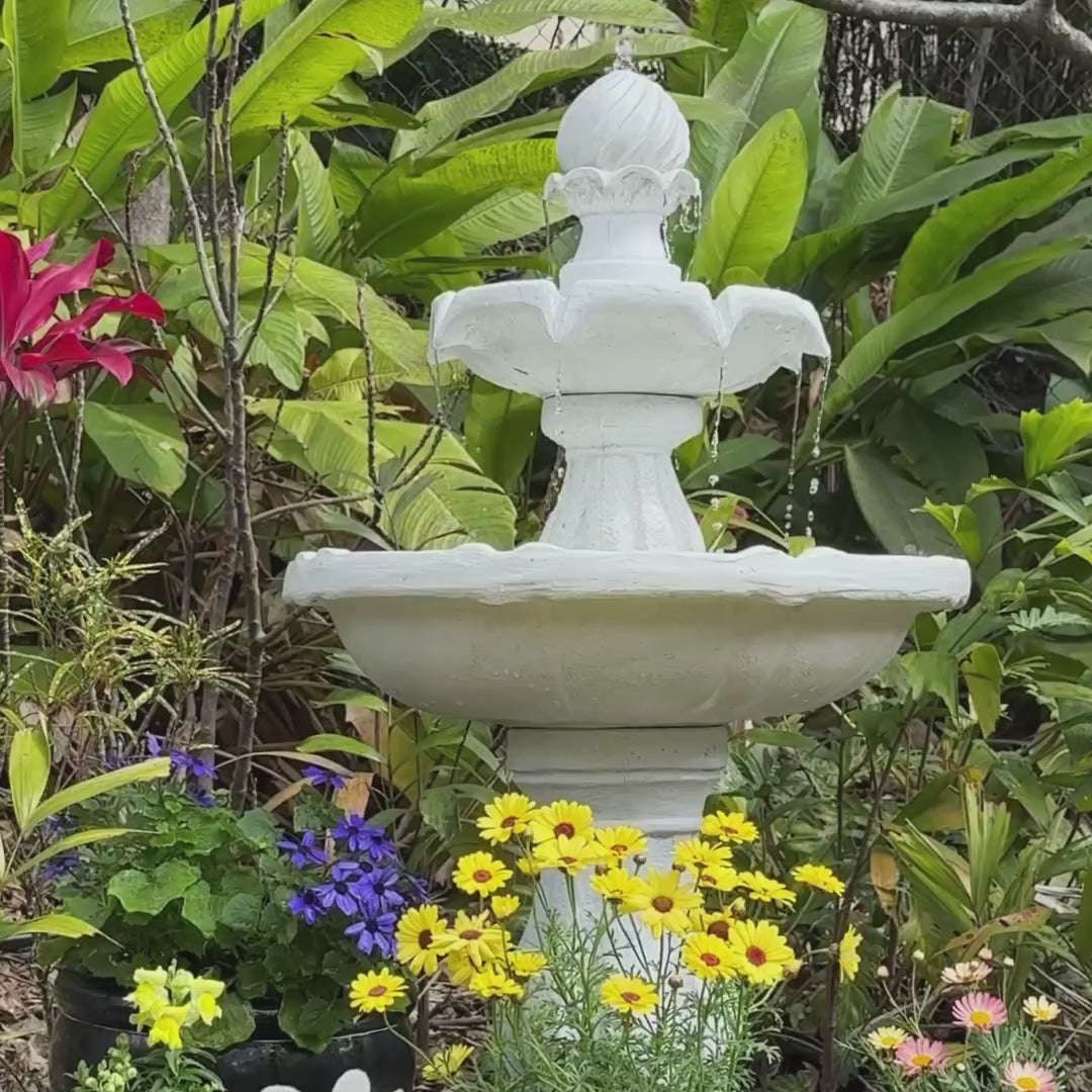 Load video: Verona (93cm) 3-Tier Solar Water Fountain - Ivory