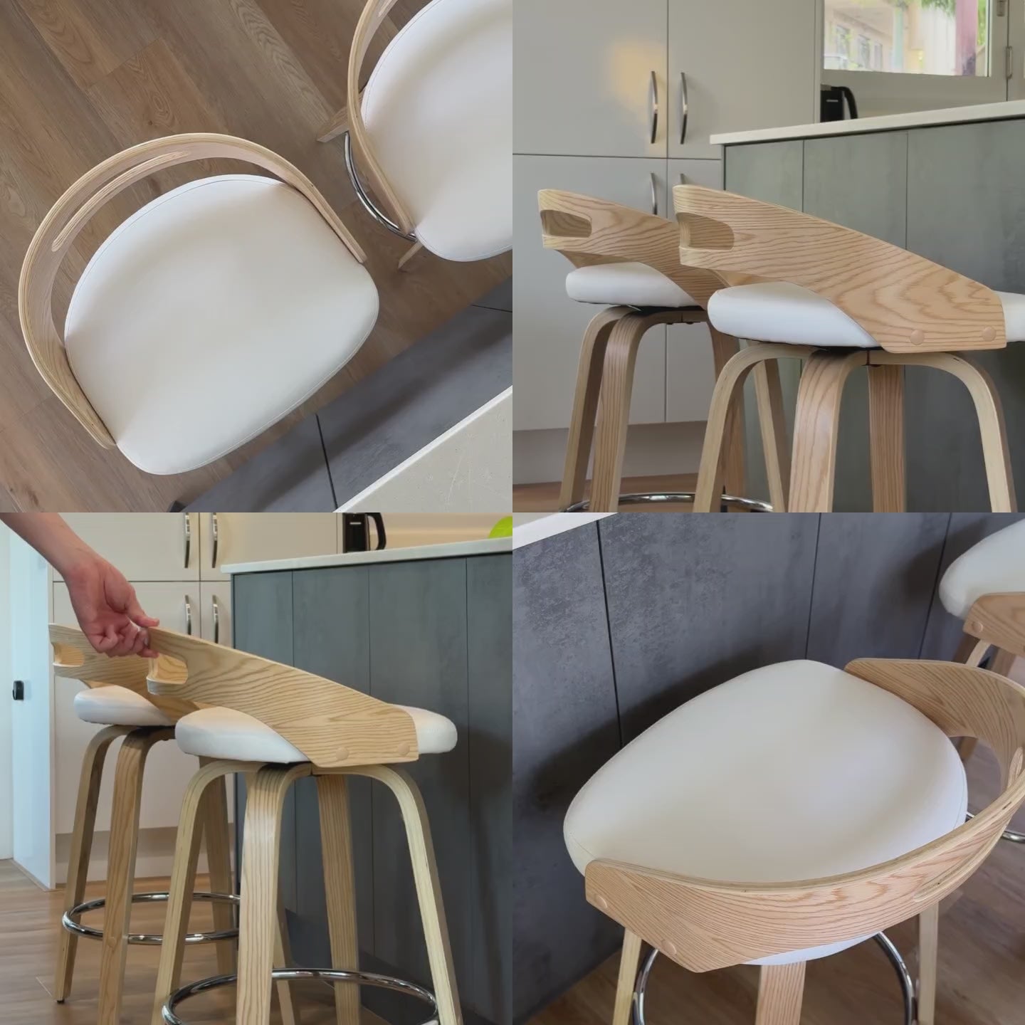 Load video: Cedar (Set of 4) Low Back Bar Stools 64cm - White