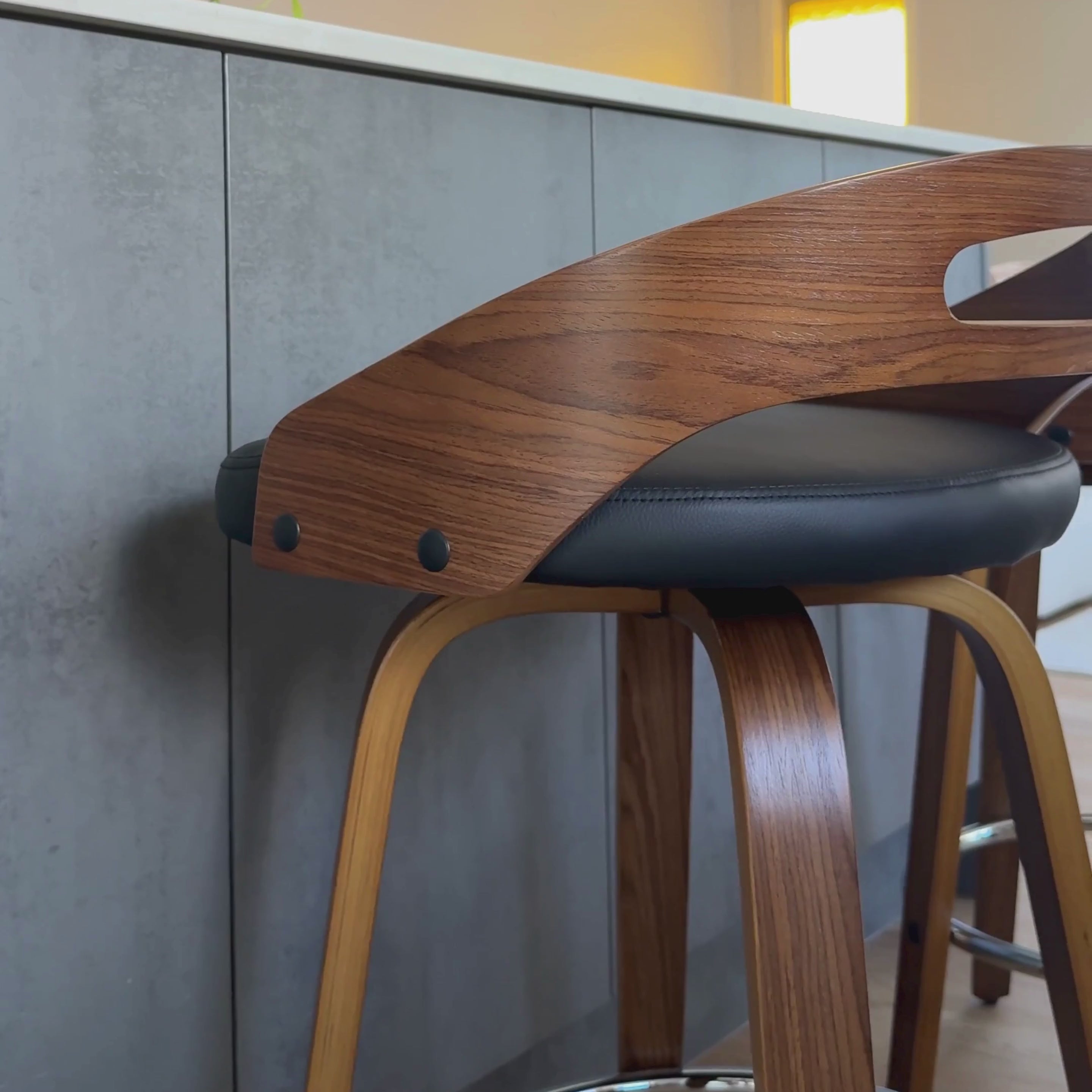 Load video: Cedar (Set of 4) Low Back Bar Stools 64cm - Black