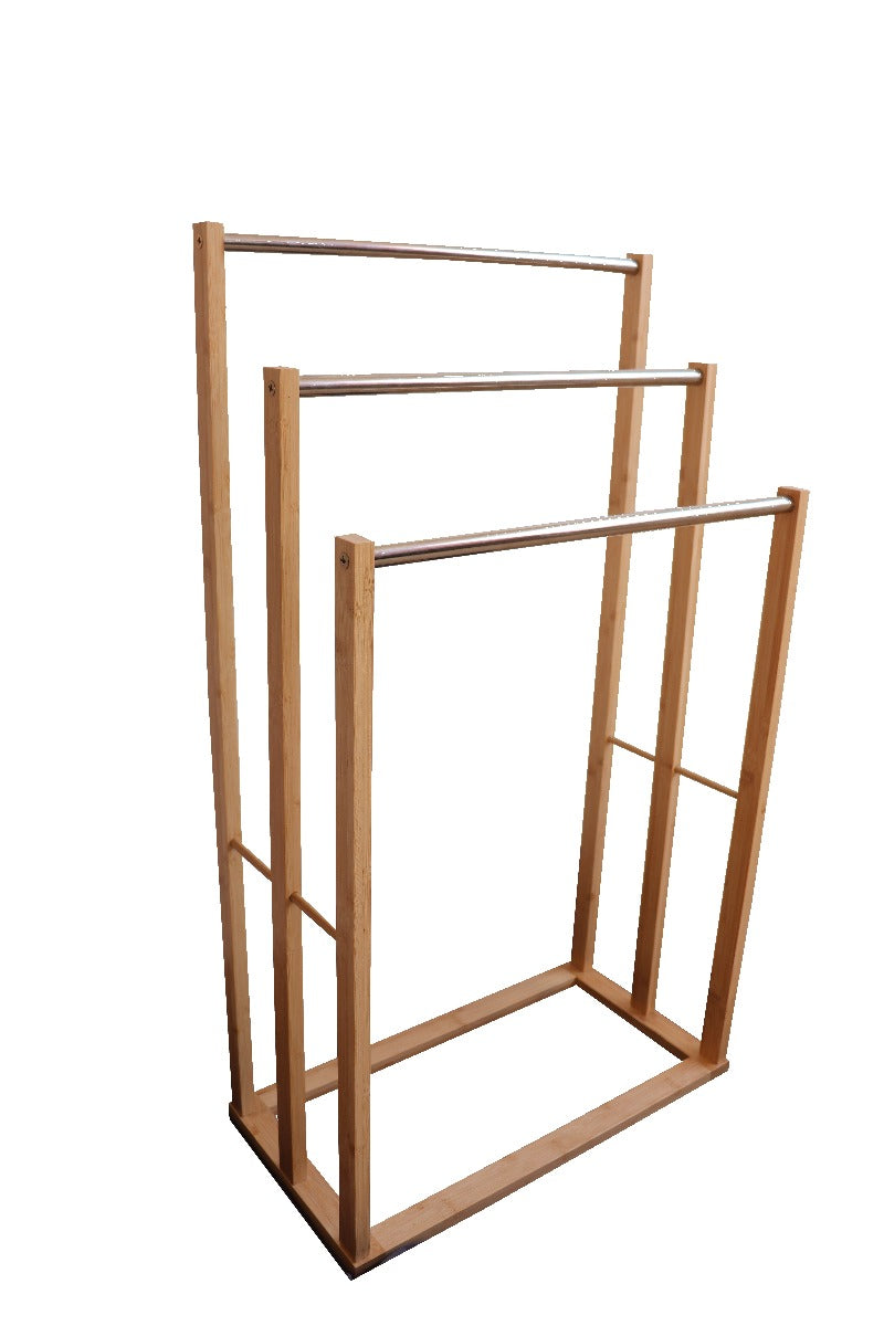 Freestanding 3-Tier Bamboo & Metal Rail Towel Rack 3-Tier Homecoze