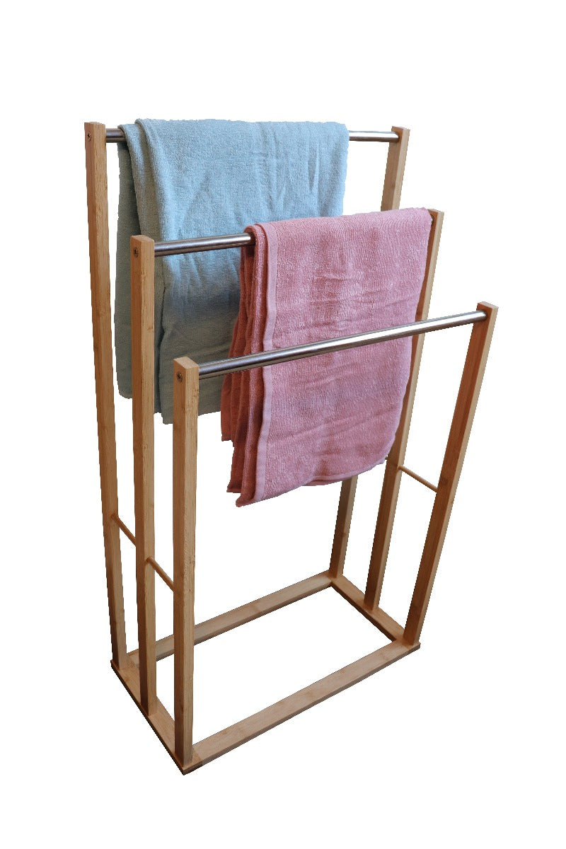 Freestanding 3-Tier Bamboo & Metal Rail Towel Rack 3-Tier Homecoze