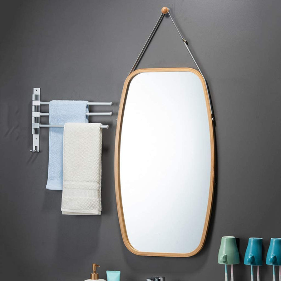 Full Length Wall Mirror 74cm x 43cm with Bamboo Frame & Leather Hanging Strap Homecoze