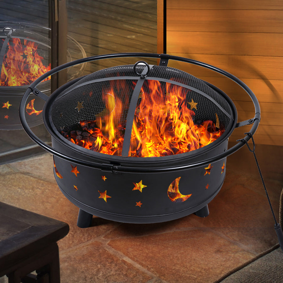 Outdoor Fire Pit Stars & Moons Style Portable Camping Fireplace Patio Garden Heater Homecoze