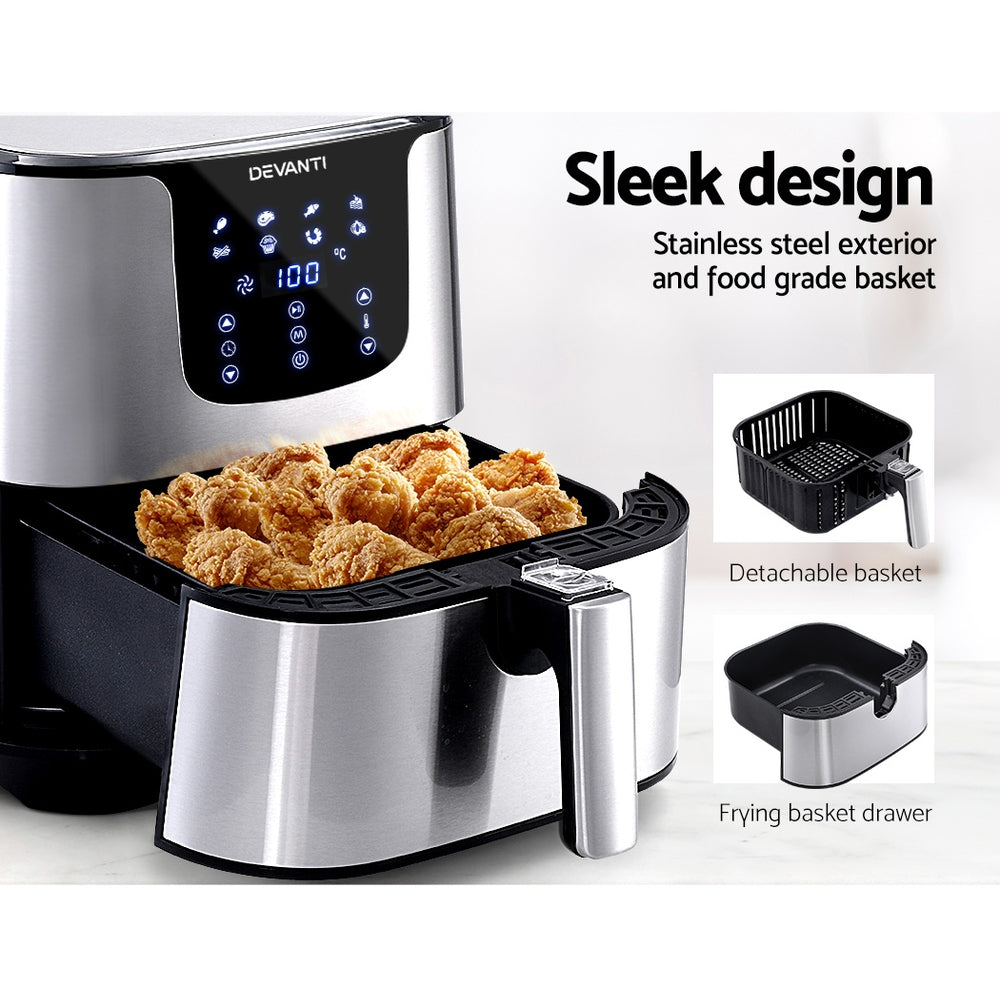 7L Stainless Steel LCD Touch Panel Oil Free Air Fryer 1700W Homecoze