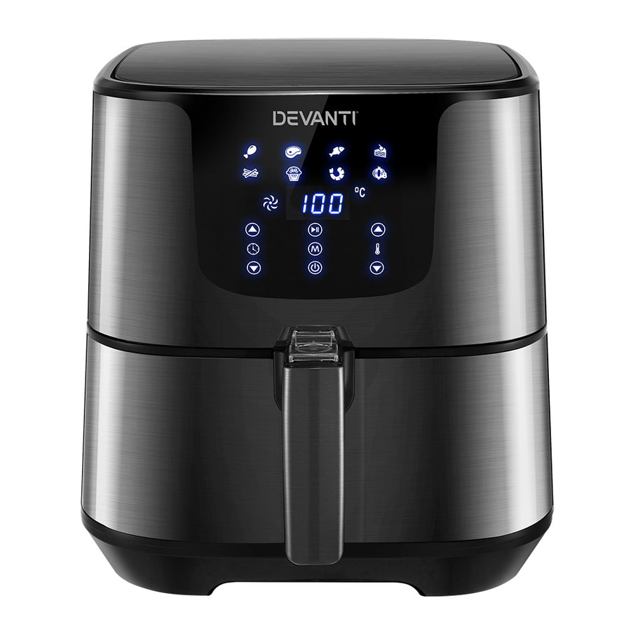 7L Black Stainless Steel LCD Touch Panel Oil Free Air Fryer 1700W Homecoze