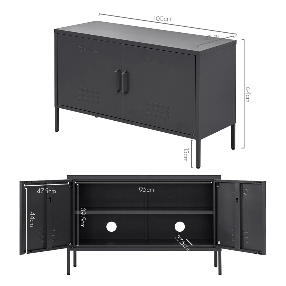 Industrial Series Lowset Double Locker Sideboard Buffet Cabinet - Charcoal Homecoze