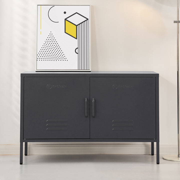 Industrial Series Lowset Double Locker Sideboard Buffet Cabinet - Charcoal Homecoze