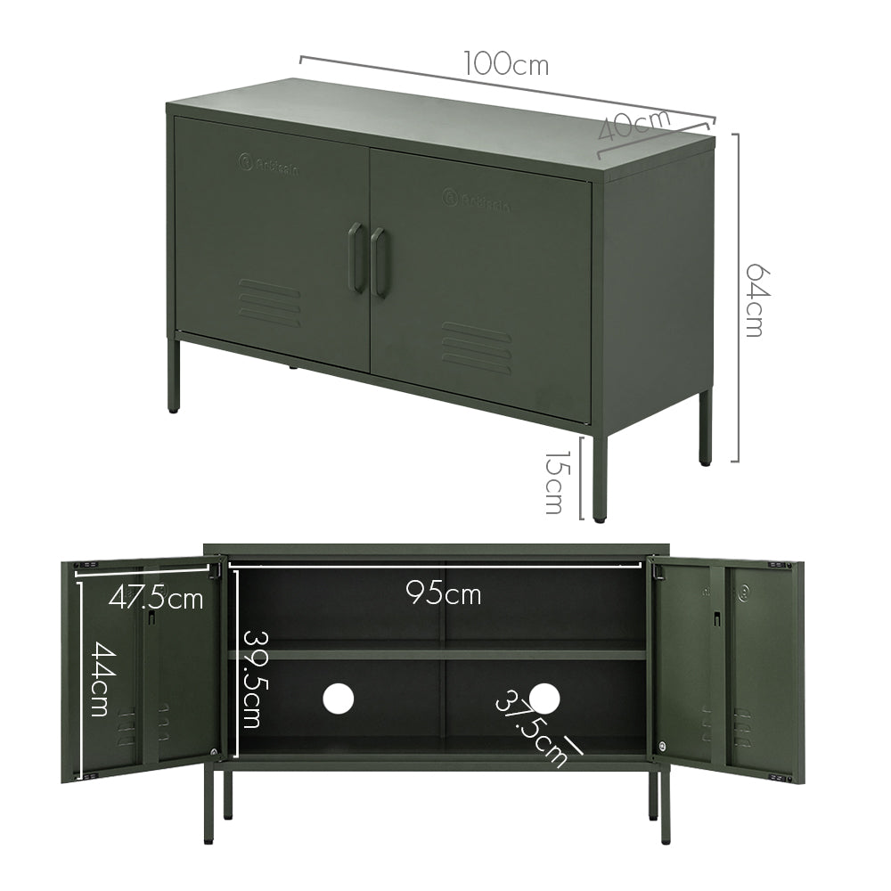 Industrial Series Lowset Double Locker Sideboard Buffet Cabinet - Green Homecoze