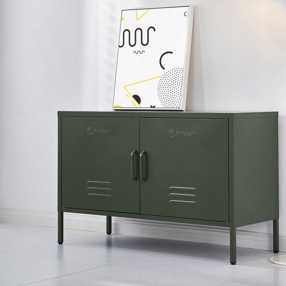 Industrial Series Lowset Double Locker Sideboard Buffet Cabinet - Green Homecoze