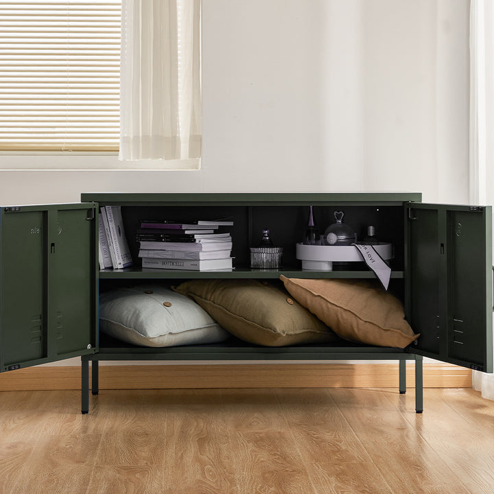 Industrial Series Lowset Double Locker Sideboard Buffet Cabinet - Green Homecoze