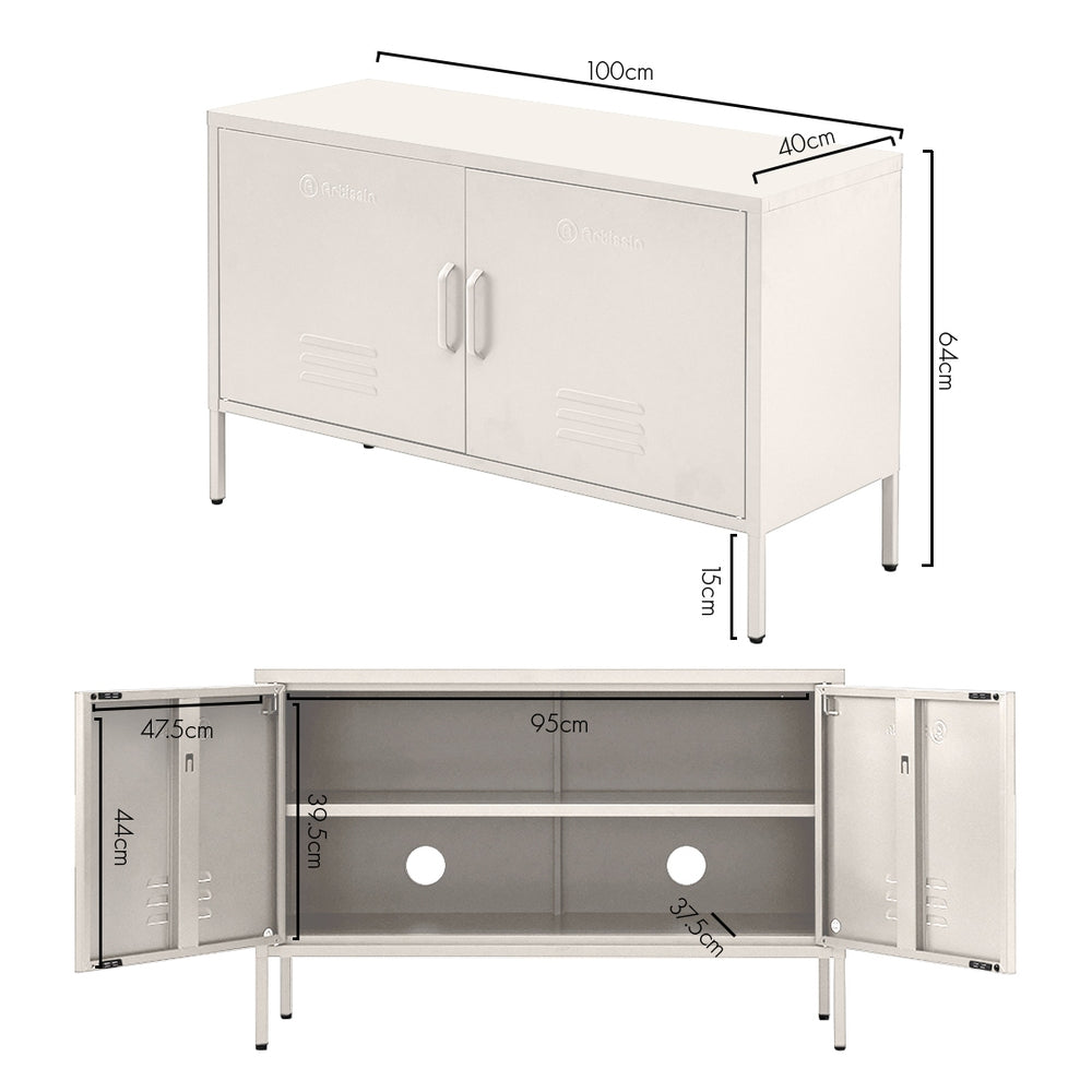 Industrial Series Lowset Double Locker Sideboard Buffet Cabinet - White Homecoze