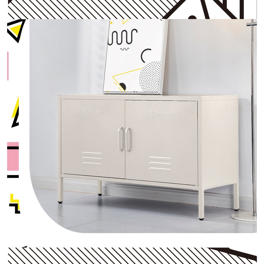 Industrial Series Lowset Double Locker Sideboard Buffet Cabinet - White Homecoze