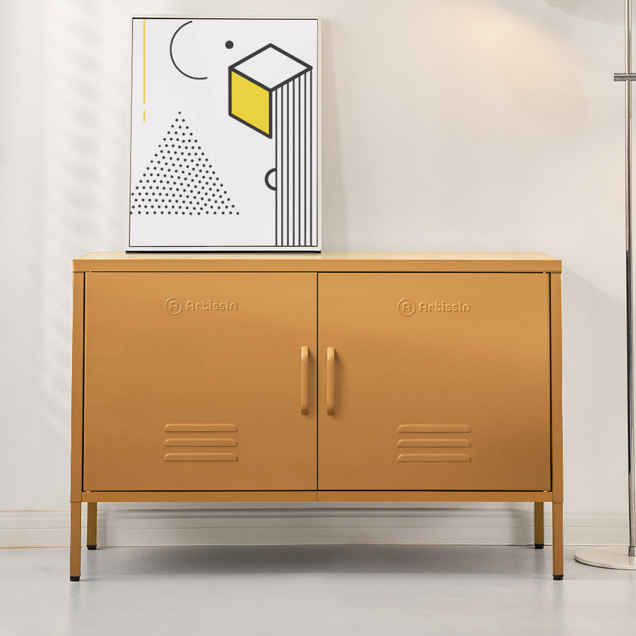 Industrial Series Lowset Double Locker Sideboard Buffet Cabinet - Yellow Homecoze