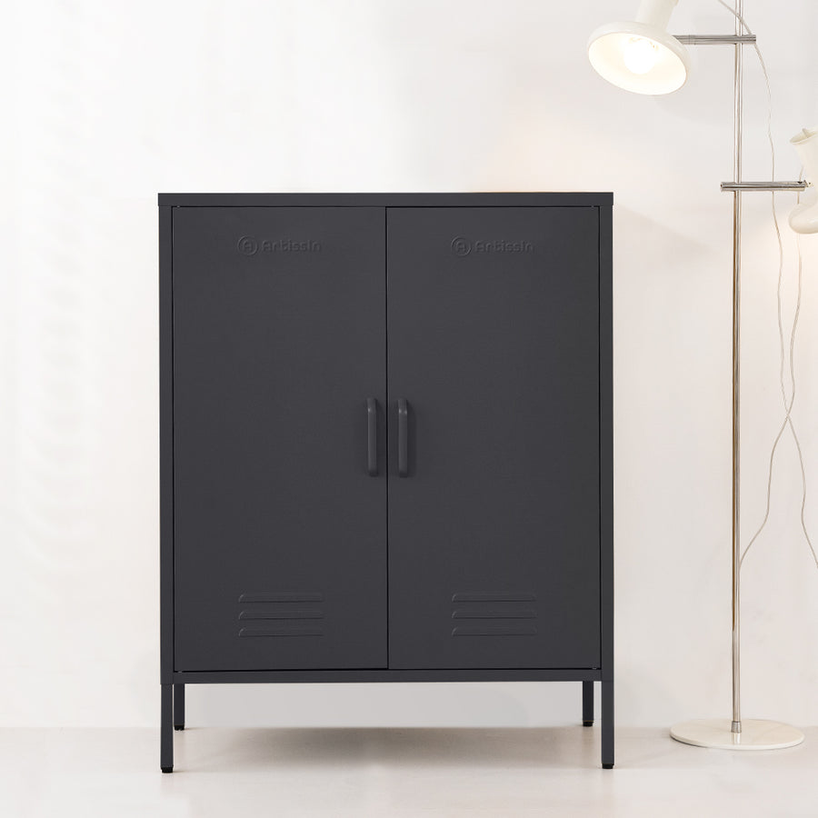 Industrial Series Highset Double Locker Sideboard Buffet Cabinet - Charcoal Homecoze