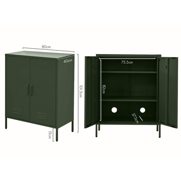 Industrial Series Highset Double Locker Sideboard Buffet Cabinet - Green Homecoze