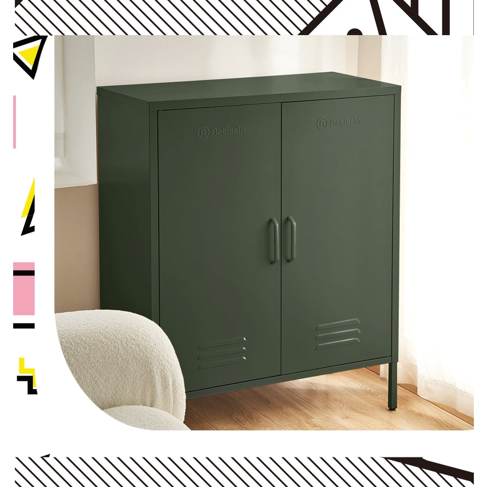 Industrial Series Highset Double Locker Sideboard Buffet Cabinet - Green Homecoze