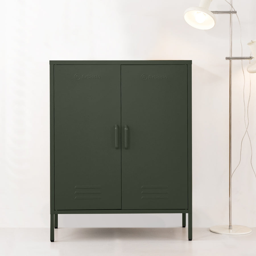 Industrial Series Highset Double Locker Sideboard Buffet Cabinet - Green Homecoze