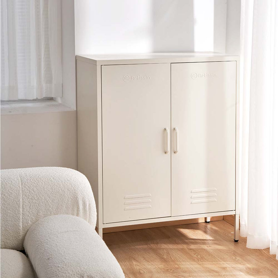 Industrial Series Highset Double Locker Sideboard Buffet Cabinet - White Homecoze