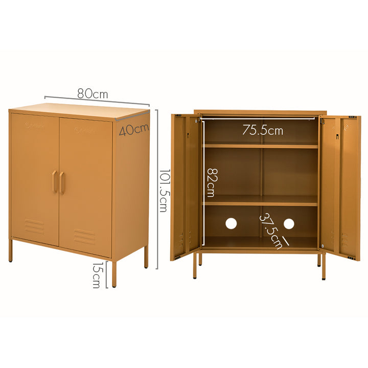 Industrial Series Highset Double Locker Sideboard Buffet Cabinet - Yellow Homecoze