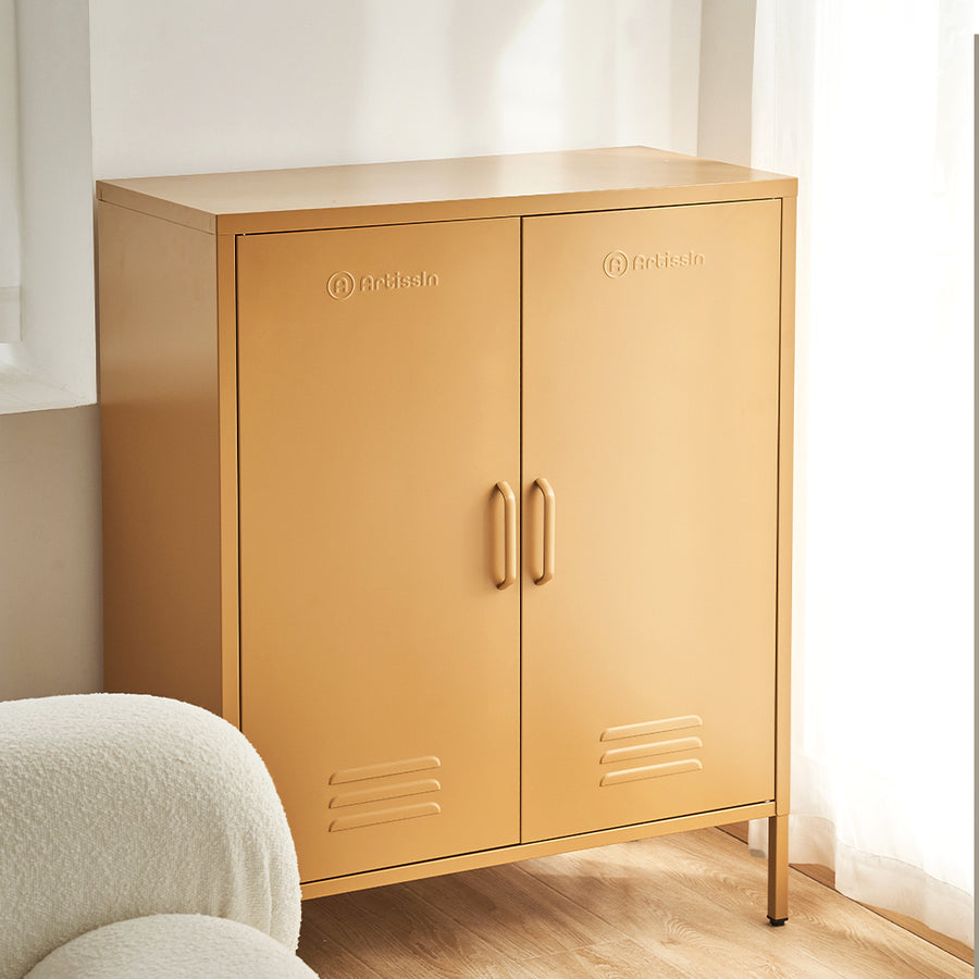 Industrial Series Highset Double Locker Sideboard Buffet Cabinet - Yellow Homecoze
