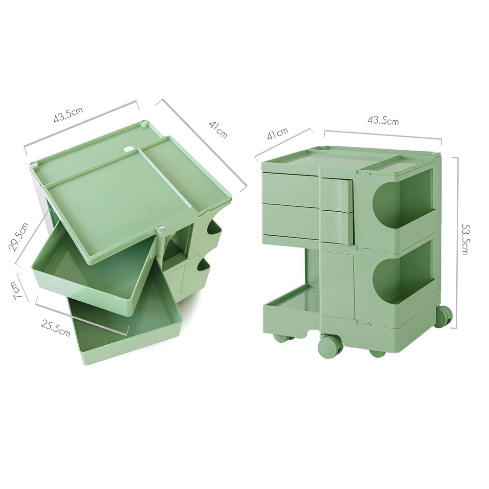 3-Tier Craft Trolley | Multipurpose Storage Cart - Green - Homecoze