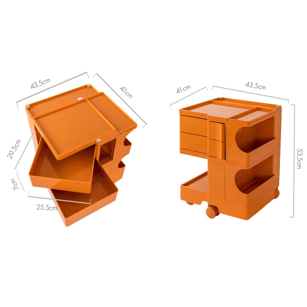 3-Tier Craft Trolley | Multipurpose Storage Cart - Orange - Homecoze