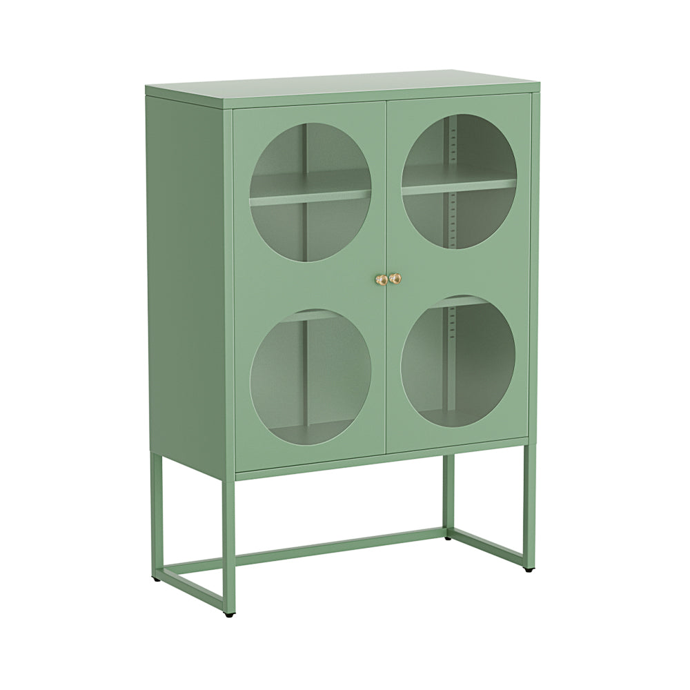 Industrial Series Round Buffet Sideboard Metal Locker Style Display Shelves - Green Homecoze