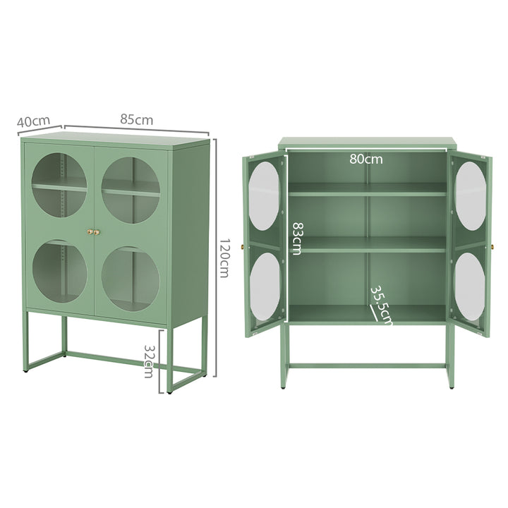 Industrial Series Round Buffet Sideboard Metal Locker Style Display Shelves - Green Homecoze