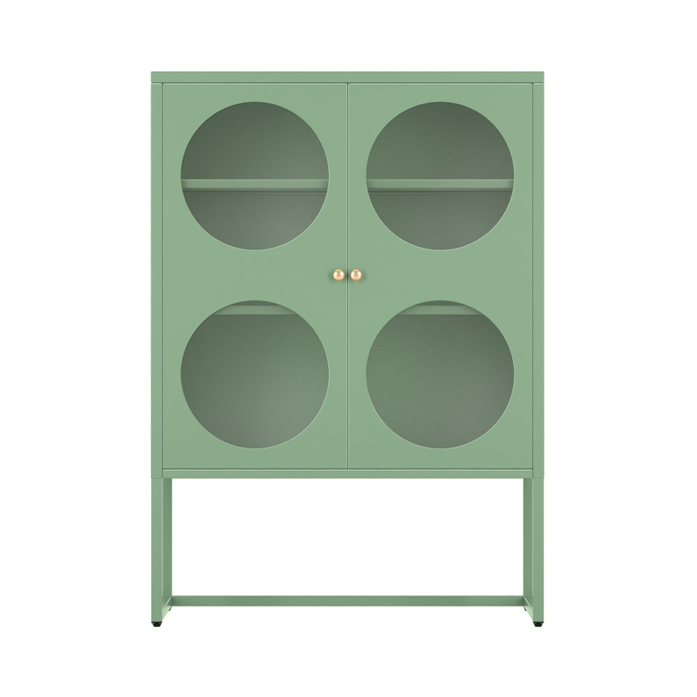 Industrial Series Round Buffet Sideboard Metal Locker Style Display Shelves - Green Homecoze