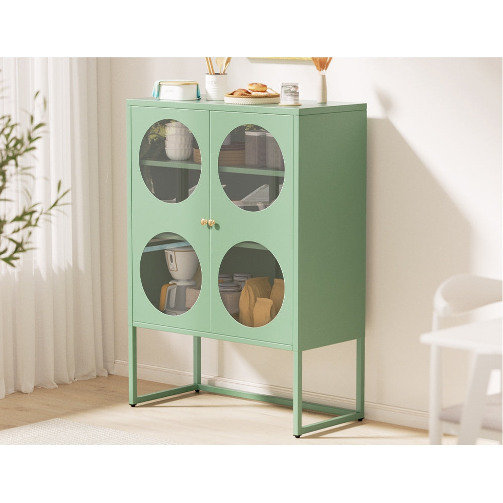 Industrial Series Round Buffet Sideboard Metal Locker Style Display Shelves - Green Homecoze